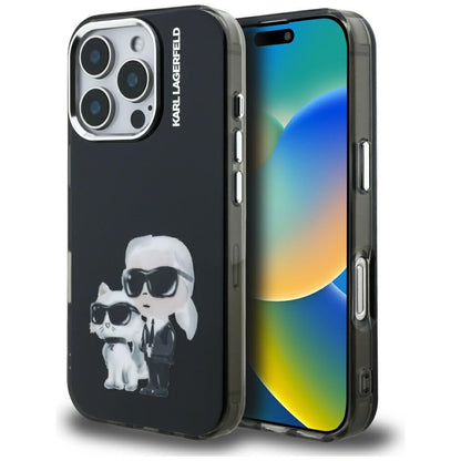 Karl Lagerfeld IML Aquarelle Karl &amp; Choupette &amp; Logo iPhone 16 Pro Case Black_0