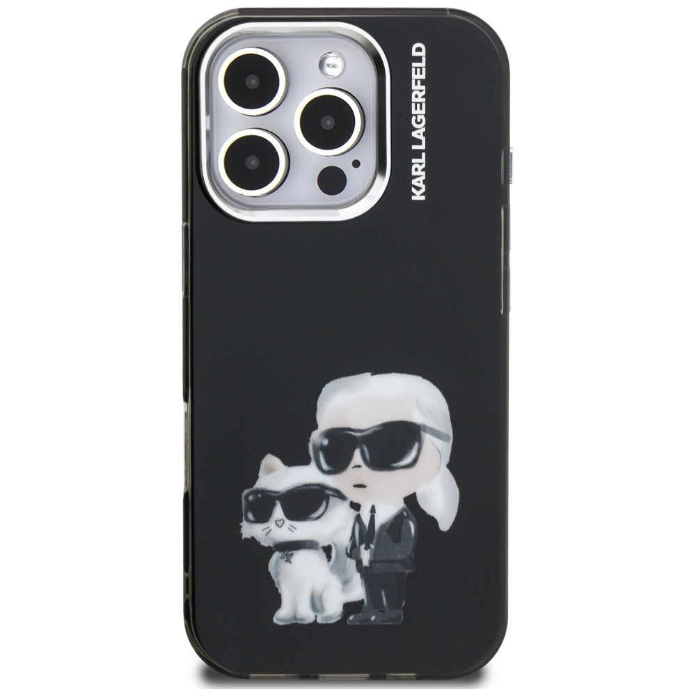 Karl Lagerfeld IML Aquarelle Karl &amp; Choupette &amp; Logo iPhone 16 Pro Case Black_2