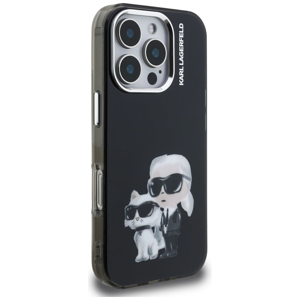 Karl Lagerfeld IML Aquarelle Karl &amp; Choupette &amp; Logo iPhone 16 Pro Case Black_3