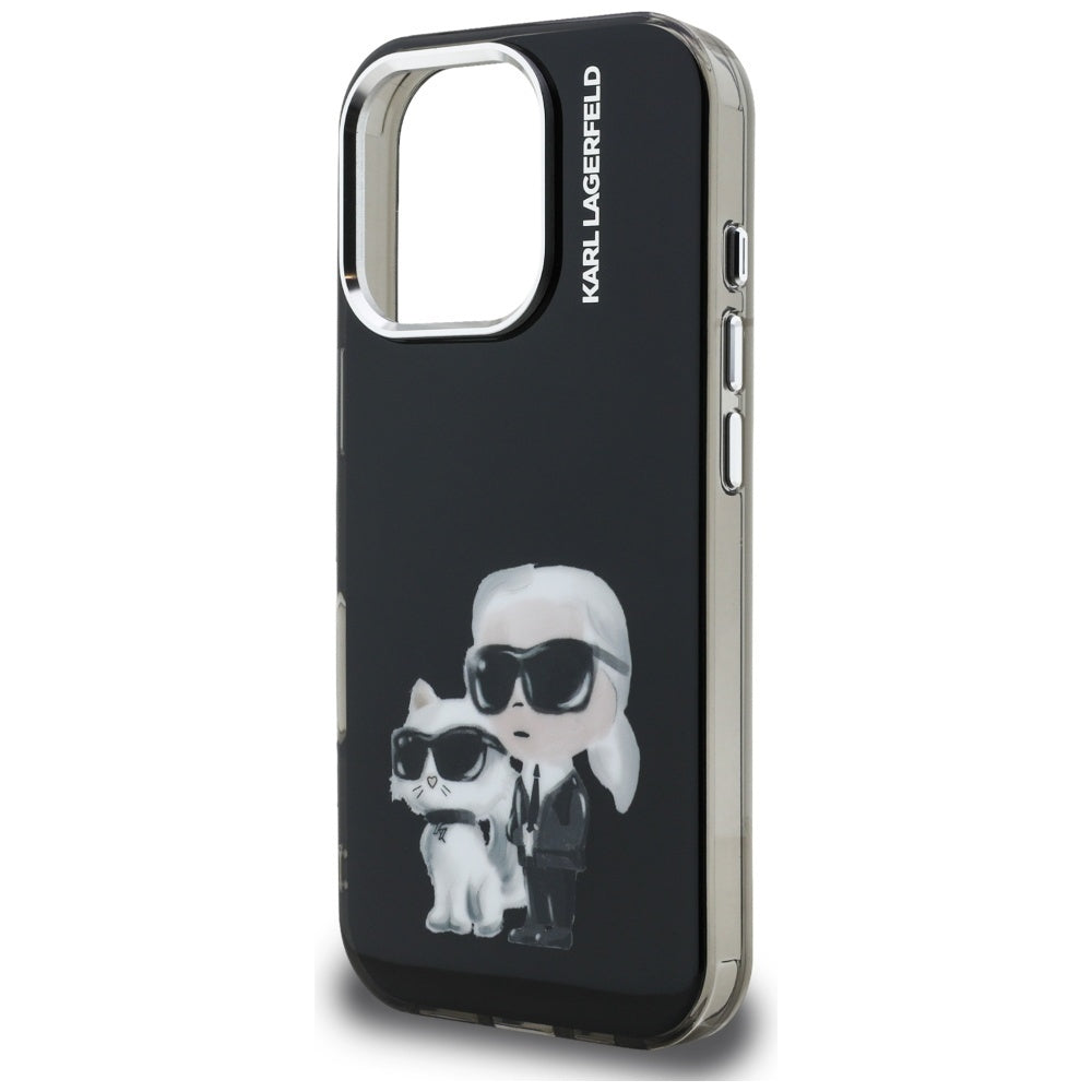 Karl Lagerfeld IML Aquarelle Karl &amp; Choupette &amp; Logo iPhone 16 Pro Case Black_5