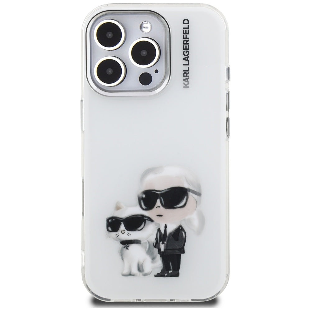 Karl Lagerfeld IML Aquarelle Karl &amp; Choupette &amp; Logo Case for iPhone 16 Pro Max - White_2