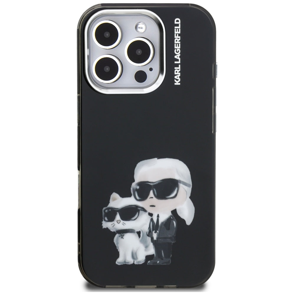 Karl Lagerfeld IML Aquarelle Karl &amp; Choupette &amp; Logo Case for iPhone 16 Pro Max - Black_2