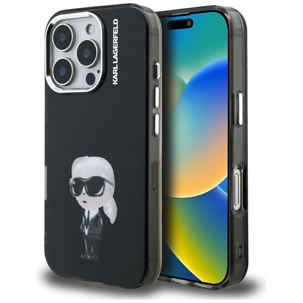 Karl Lagerfeld IML Aquarelle Karl &amp; Logo MagSafe Case for iPhone 16 Pro Max - Black_0