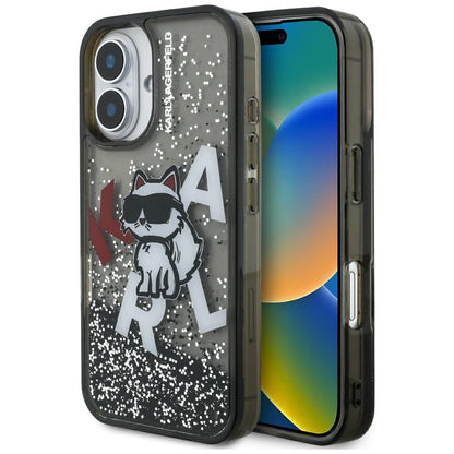 Karl Lagerfeld Liquid Glitter Choupette Logo iPhone 16 Case - Black_0