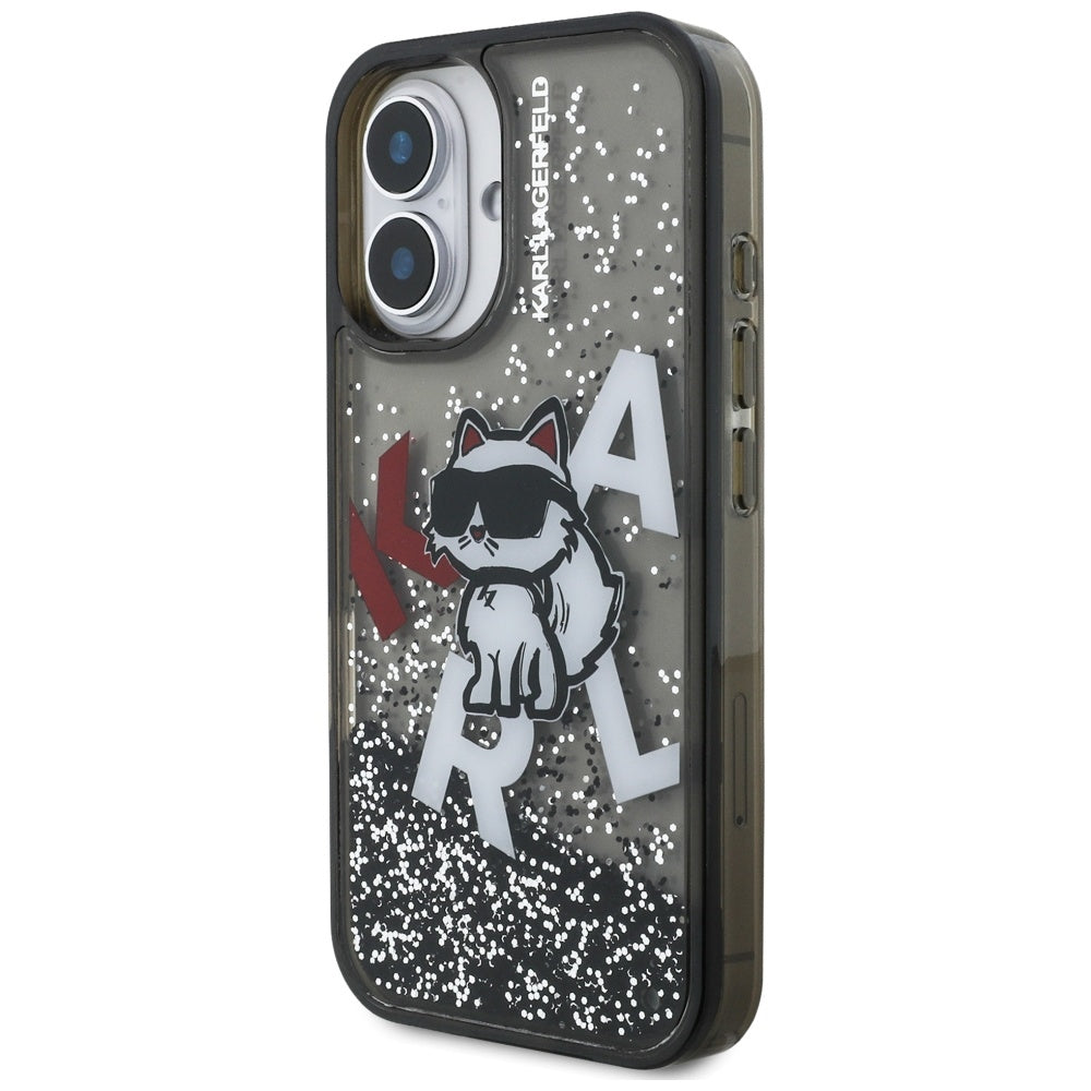Karl Lagerfeld Liquid Glitter Choupette Logo iPhone 16 Case - Black_1