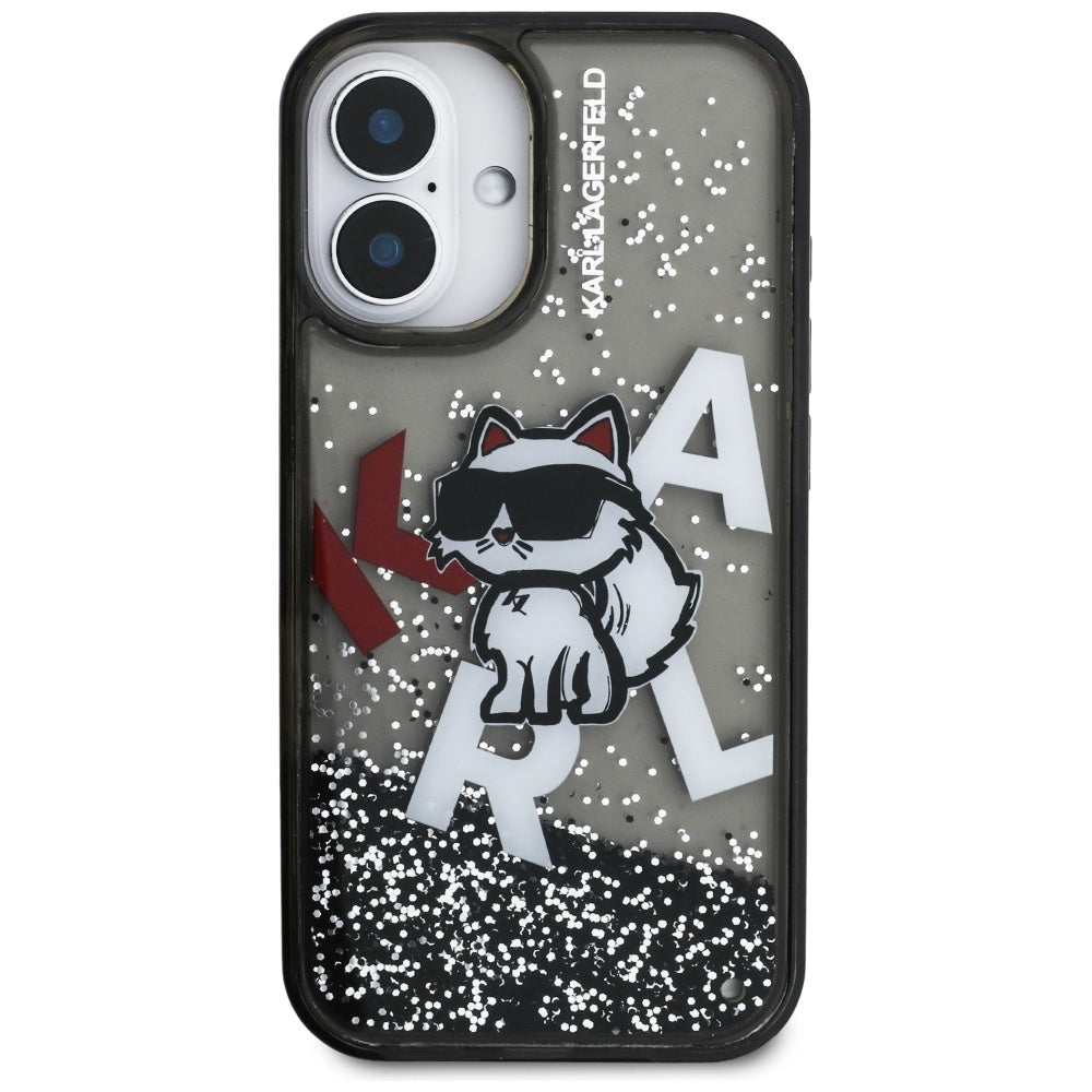 Karl Lagerfeld Liquid Glitter Choupette Logo iPhone 16 Case - Black_2