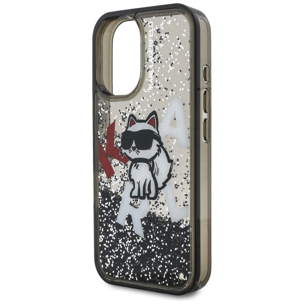 Karl Lagerfeld Liquid Glitter Choupette Logo iPhone 16 Case - Black_5