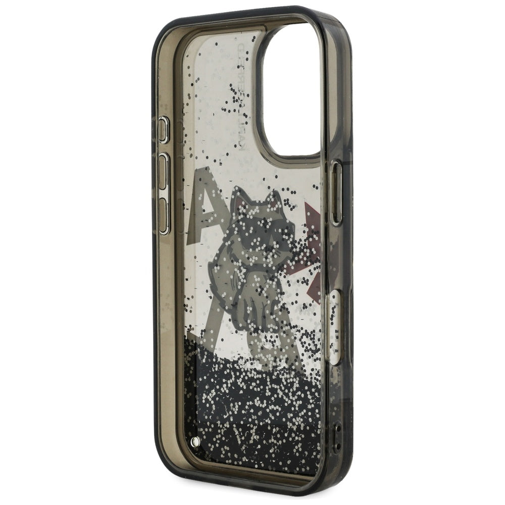 Karl Lagerfeld Liquid Glitter Choupette Logo iPhone 16 Case - Black_6