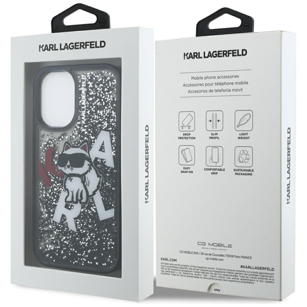 Karl Lagerfeld Liquid Glitter Choupette Logo iPhone 16 Case - Black_7