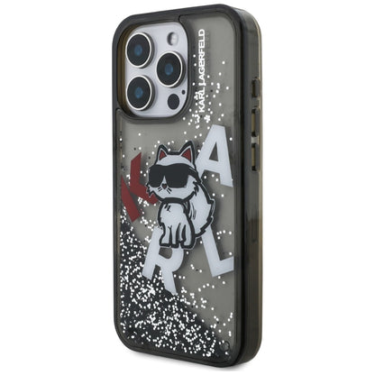 Karl Lagerfeld Liquid Glitter Choupette Logo Case for iPhone 16 Pro - Black_1