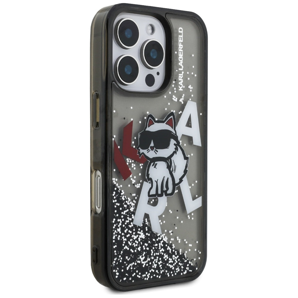 Karl Lagerfeld Liquid Glitter Choupette Logo Case for iPhone 16 Pro - Black_3