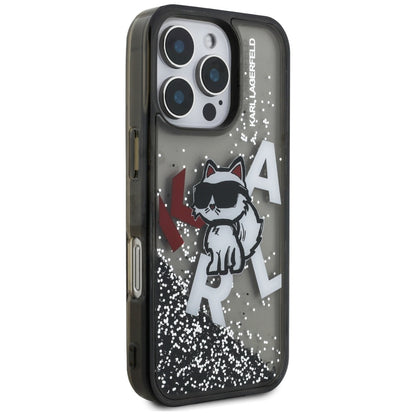 Karl Lagerfeld Liquid Glitter Choupette Logo Case for iPhone 16 Pro - Black_3