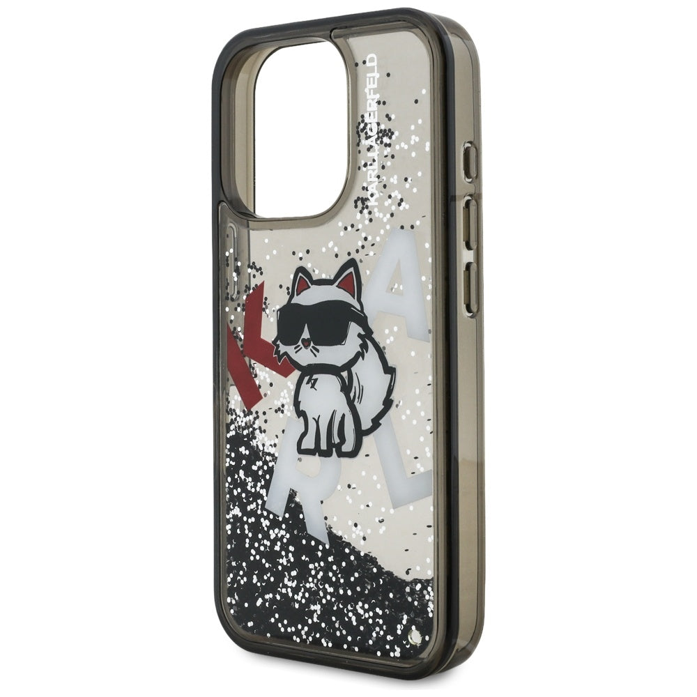 Karl Lagerfeld Liquid Glitter Choupette Logo Case for iPhone 16 Pro - Black_5