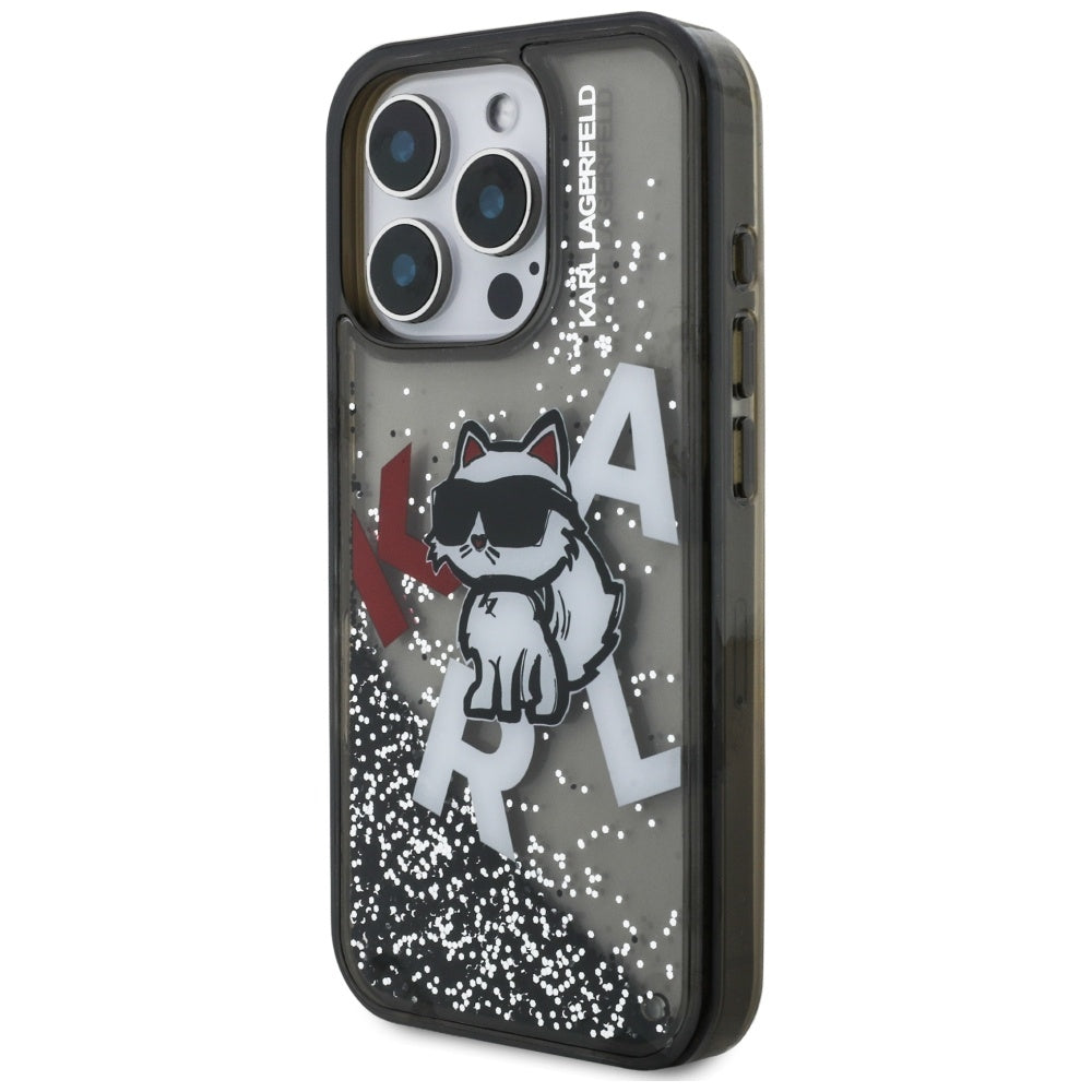 Karl Lagerfeld Liquid Glitter Choupette Logo Case for iPhone 16 Pro Max - Black_1
