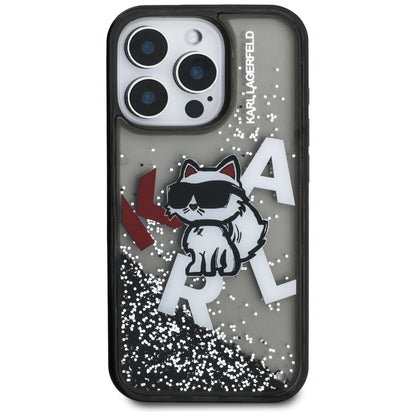 Karl Lagerfeld Liquid Glitter Choupette Logo Case for iPhone 16 Pro Max - Black_2