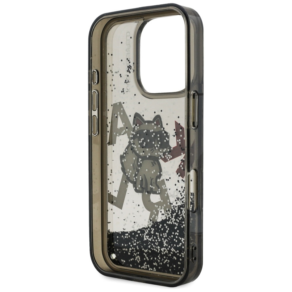 Karl Lagerfeld Liquid Glitter Choupette Logo Case for iPhone 16 Pro Max - Black_6