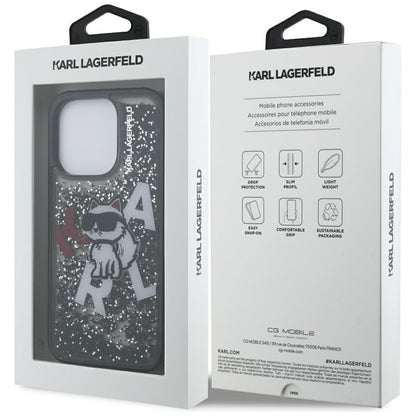 Karl Lagerfeld Liquid Glitter Choupette Logo Case for iPhone 16 Pro Max - Black_7