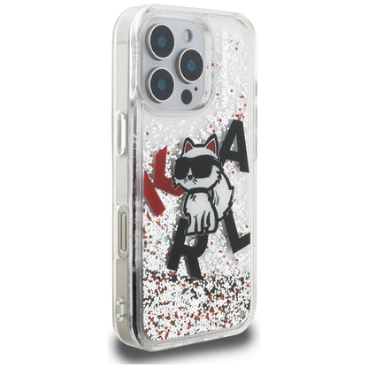 Karl Lagerfeld Liquid Glitter Choupette Logo Case for iPhone 16 Pro Max - Clear_3