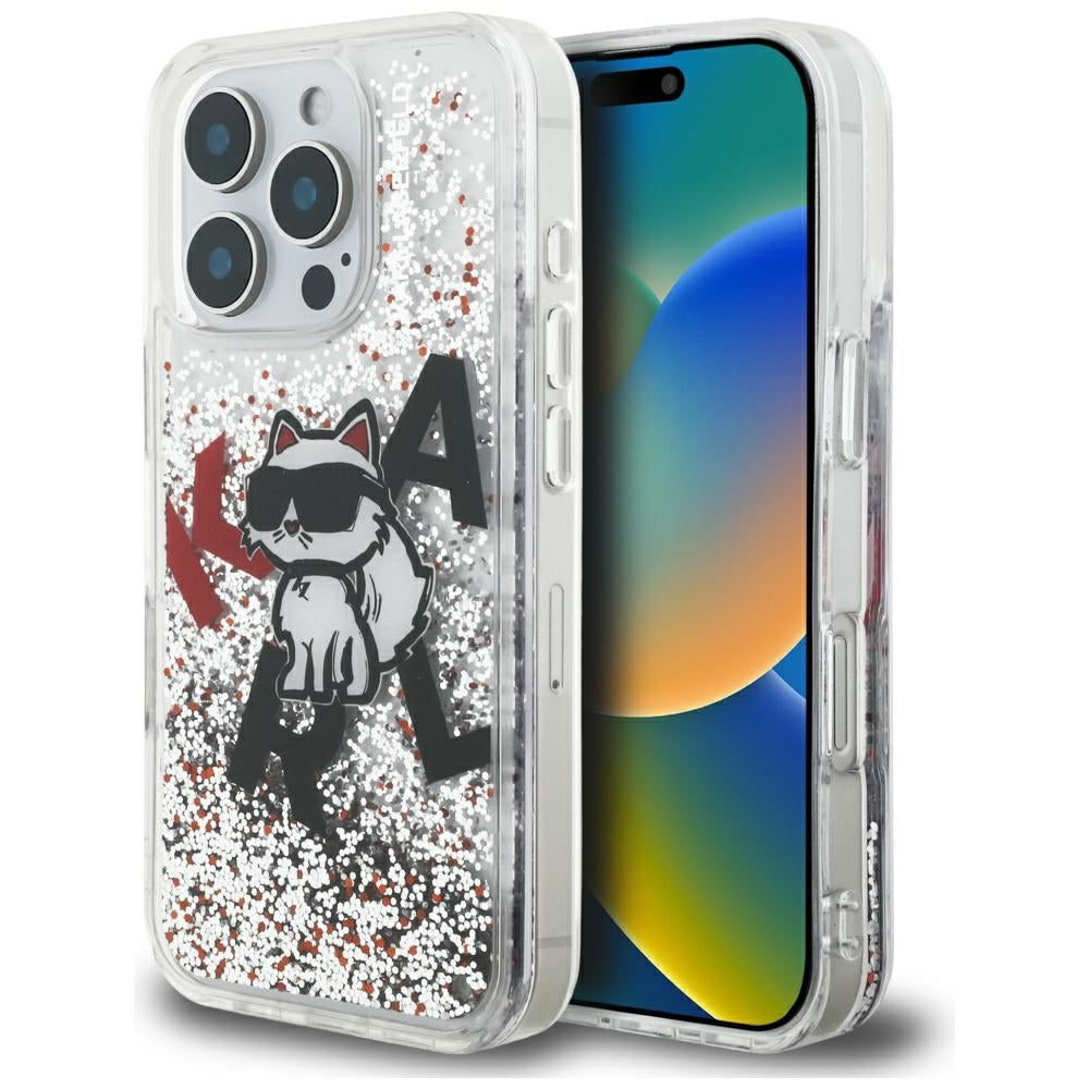 Karl Lagerfeld Liquid Glitter Choupette Logo Case for iPhone 16 Pro - Clear_0