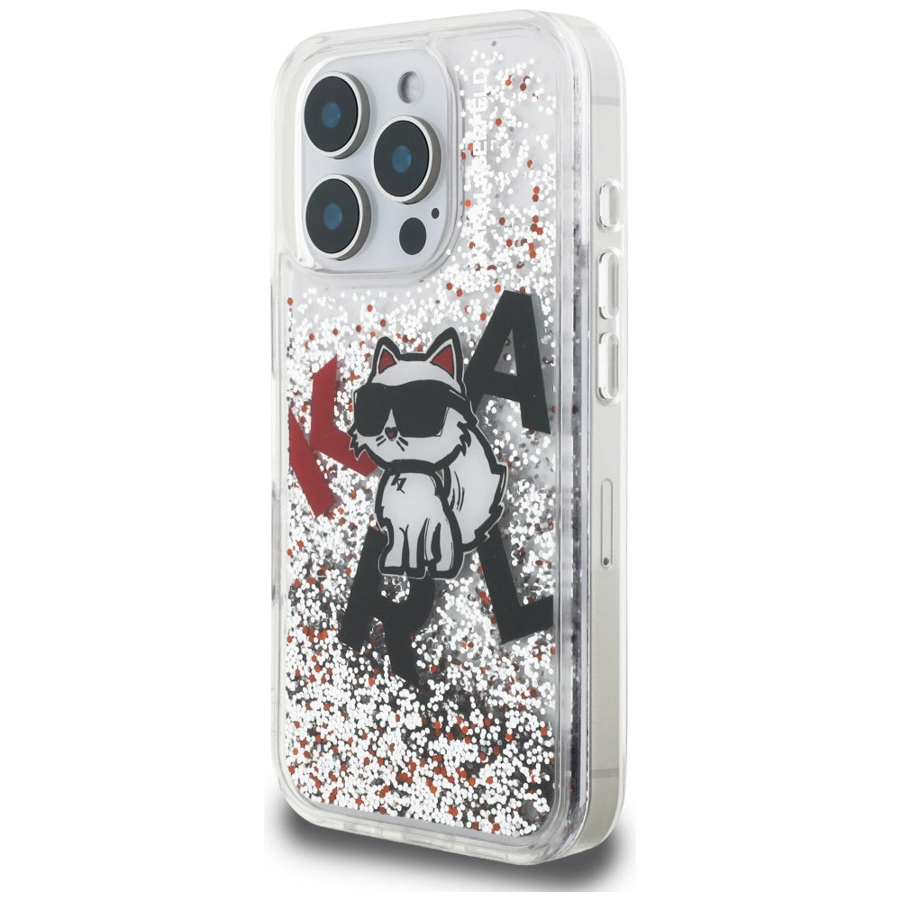 Karl Lagerfeld Liquid Glitter Choupette Logo Case for iPhone 16 Pro - Clear_1