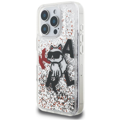 Karl Lagerfeld Liquid Glitter Choupette Logo Case for iPhone 16 Pro - Clear_1