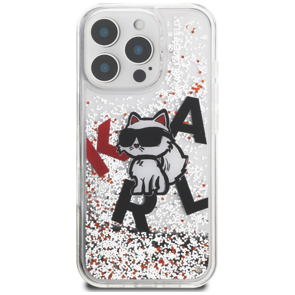 Karl Lagerfeld Liquid Glitter Choupette Logo Case for iPhone 16 Pro - Clear_2