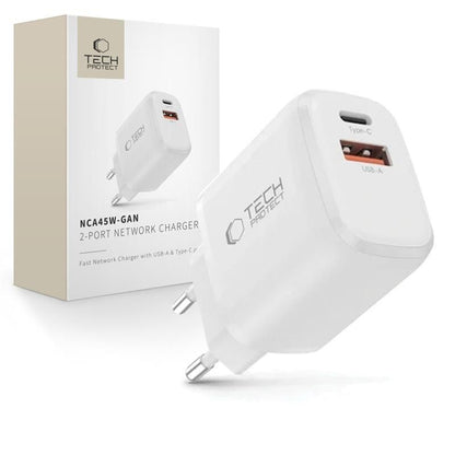 Tech-Protect NCA45W-GAN 2-Port USB-C / USB-A 45W Wall Charger - White_0