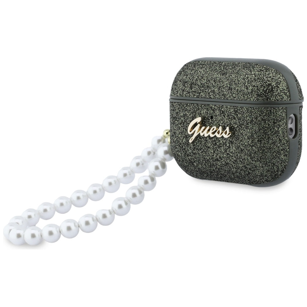 Guess Glitter Pearl Strap Case for AirPods Pro 3 - Black and Glitter_2