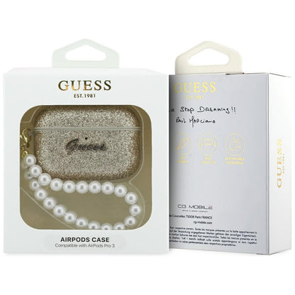 Guess Glitter Pearl Strap Case for AirPods Pro 3 - Gold_3