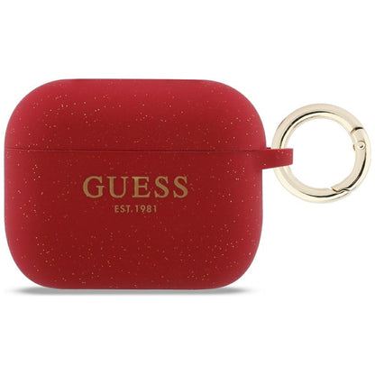 Guess Silicone Glitter Ring Case for AirPods Pro 3 - Red and Glitter_0