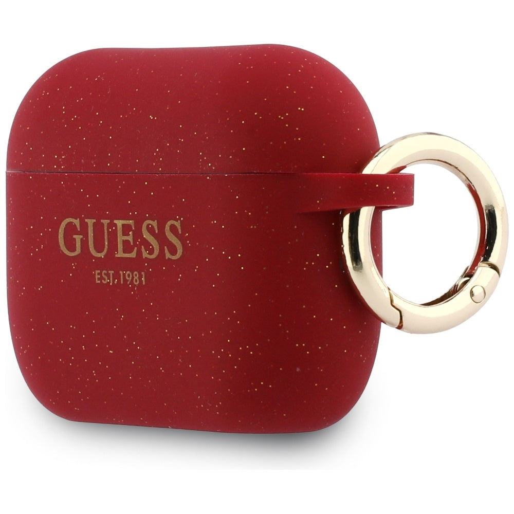 Guess Silicone Glitter Ring Case for AirPods Pro 3 - Red and Glitter_2