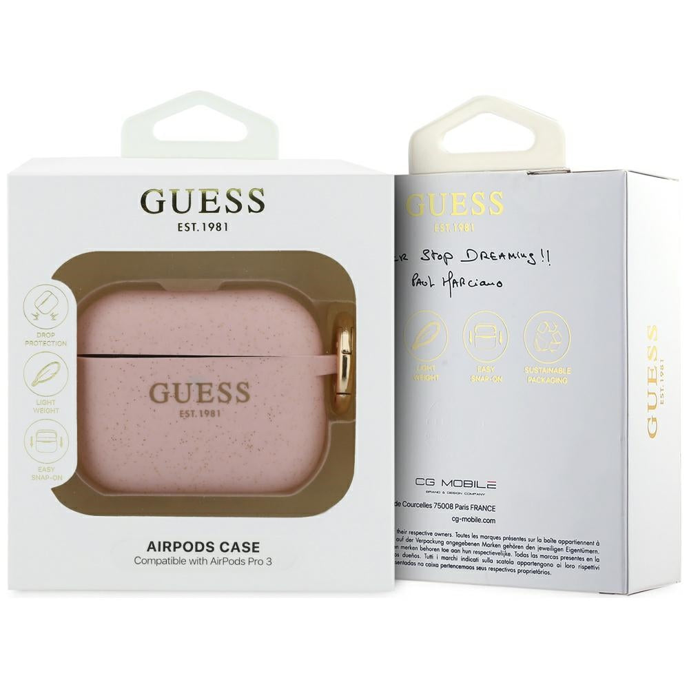 Guess Silicone Glitter Ring Case for AirPods Pro 3 - Pink_3