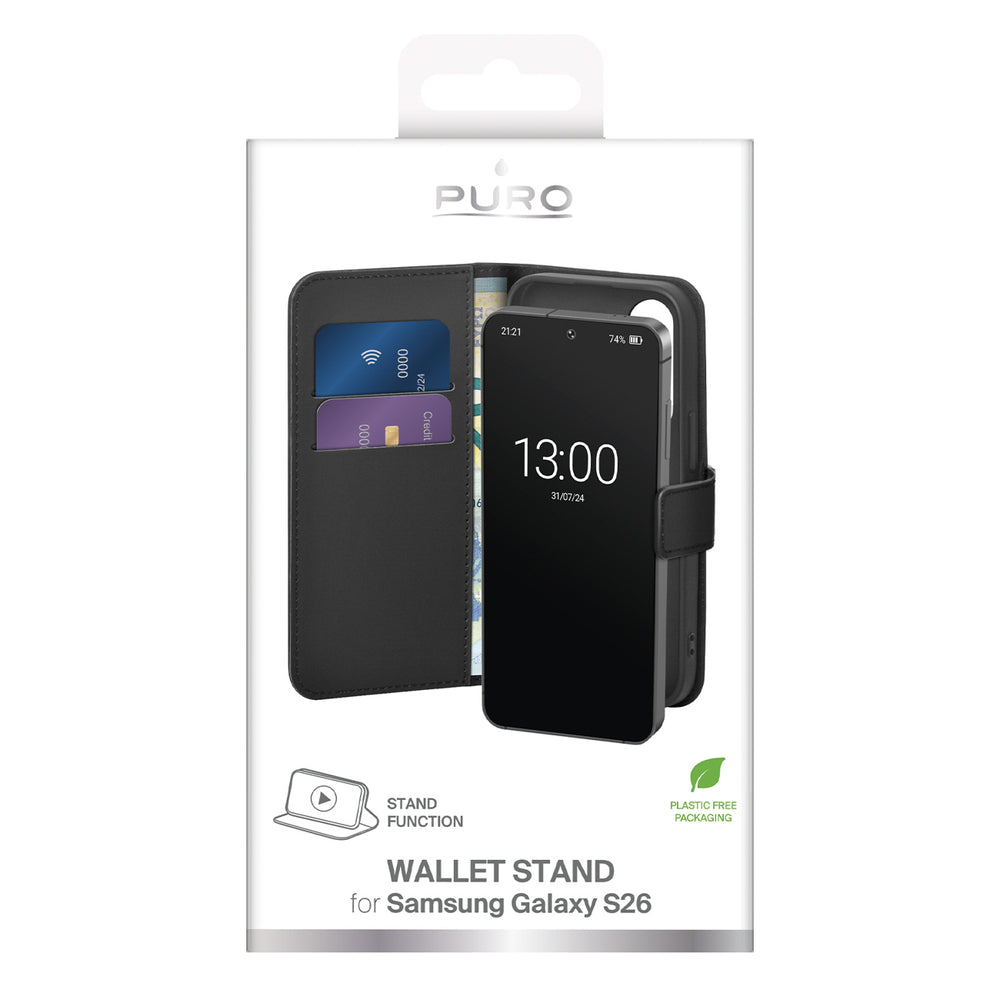 Puro Eco-Leather Case for Samsung Galaxy S26 with Wallet - Black_1