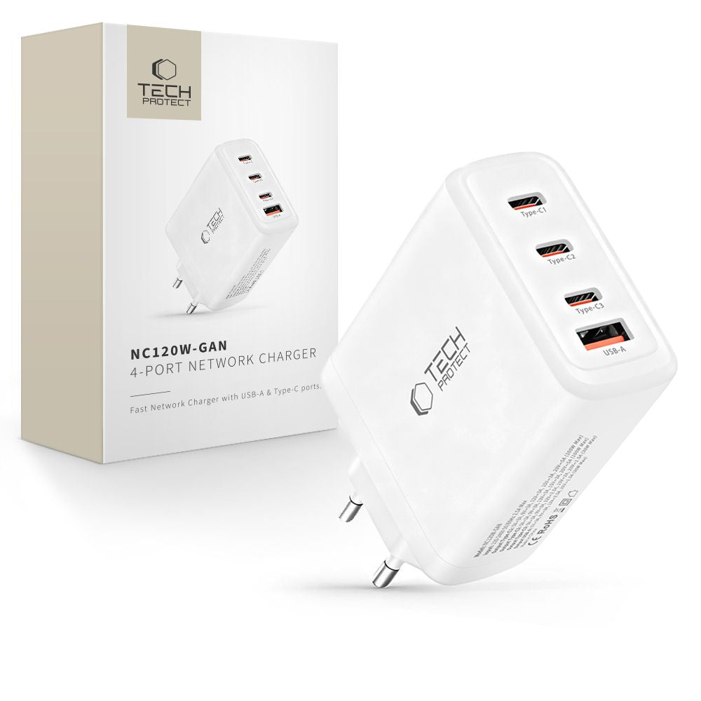 Tech-Protect NC120W-GAN 4-Port 120W Wall Charger - White_0