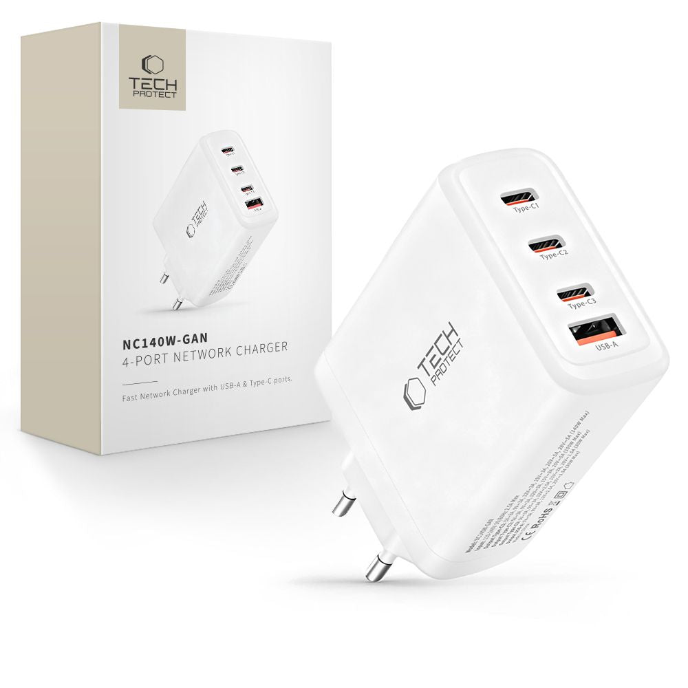 Tech-Protect NC140W-GAN 4-Port 140W Wall Charger - White_0