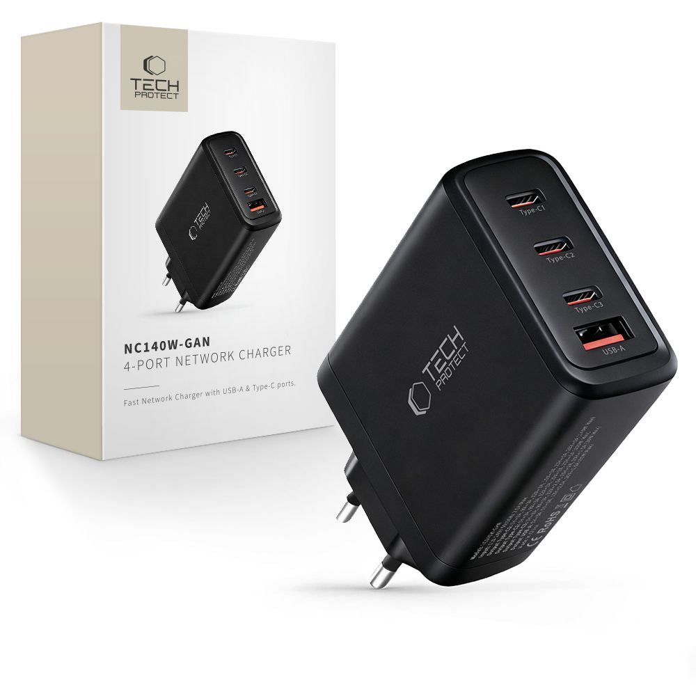 Tech-Protect NC140W-GAN 4-Port 140W Wall Charger - Black_0