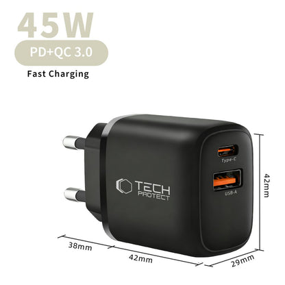 Tech-Protect NCA45W-GAN 2-Port 45W Wall Charger with USB-C Cable - Black_8