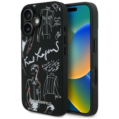 Karl Lagerfeld Grained Pattern &amp; Logo MagSafe Case for iPhone 16 - Black_0