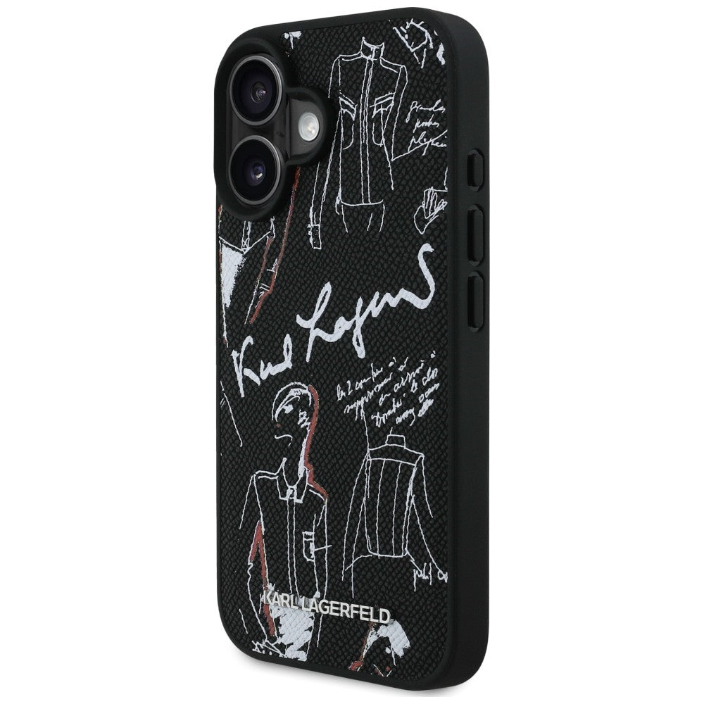 Karl Lagerfeld Grained Pattern &amp; Logo MagSafe Case for iPhone 16 - Black_1