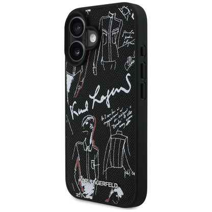 Karl Lagerfeld Grained Pattern &amp; Logo MagSafe Case for iPhone 16 - Black_1