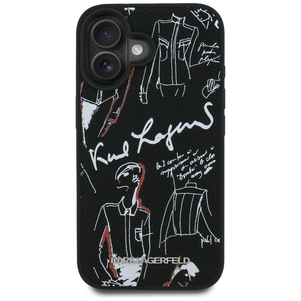 Karl Lagerfeld Grained Pattern &amp; Logo MagSafe Case for iPhone 16 - Black_2