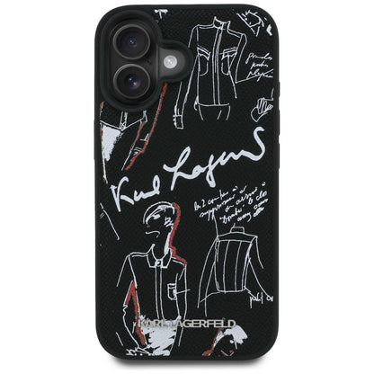 Karl Lagerfeld Grained Pattern &amp; Logo MagSafe Case for iPhone 16 - Black_2