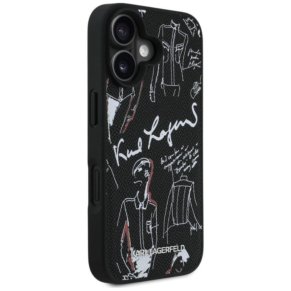 Karl Lagerfeld Grained Pattern &amp; Logo MagSafe Case for iPhone 16 - Black_3