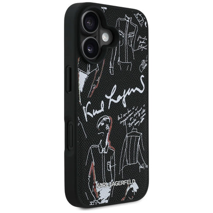 Karl Lagerfeld Grained Pattern &amp; Logo MagSafe Case for iPhone 16 - Black_3