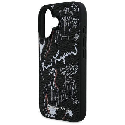Karl Lagerfeld Grained Pattern &amp; Logo MagSafe Case for iPhone 16 - Black_5