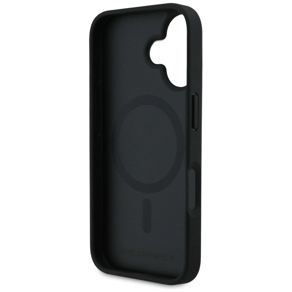 Karl Lagerfeld Grained Pattern &amp; Logo MagSafe Case for iPhone 16 - Black_6