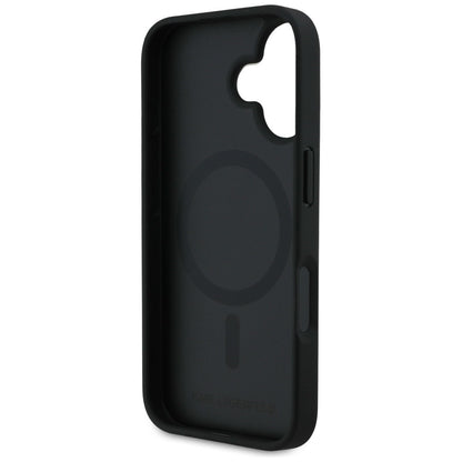 Karl Lagerfeld Grained Pattern &amp; Logo MagSafe Case for iPhone 16 - Black_6