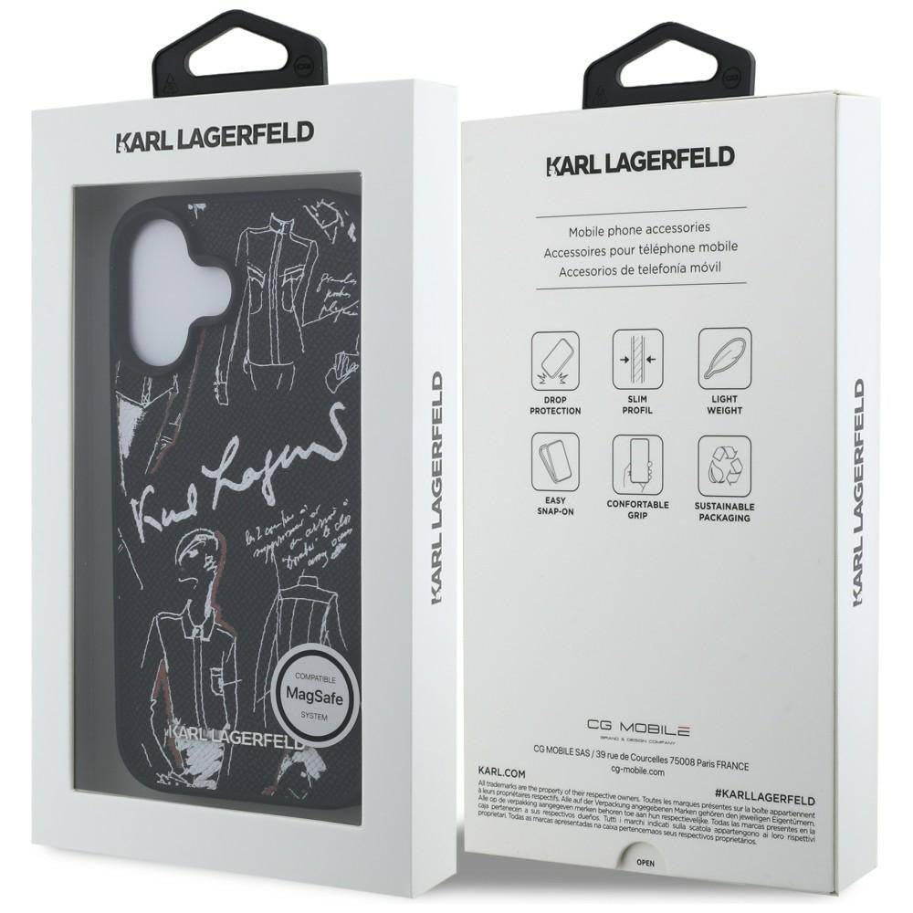 Karl Lagerfeld Grained Pattern &amp; Logo MagSafe Case for iPhone 16 - Black_7