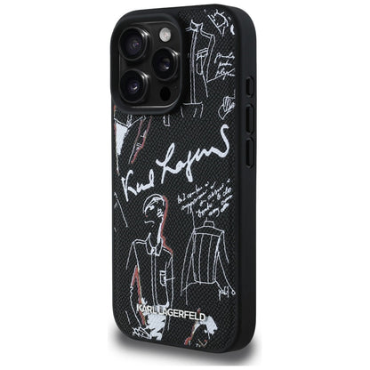 Karl Lagerfeld Grained Pattern &amp; Logo MagSafe Case for iPhone 16 Pro - Black_1