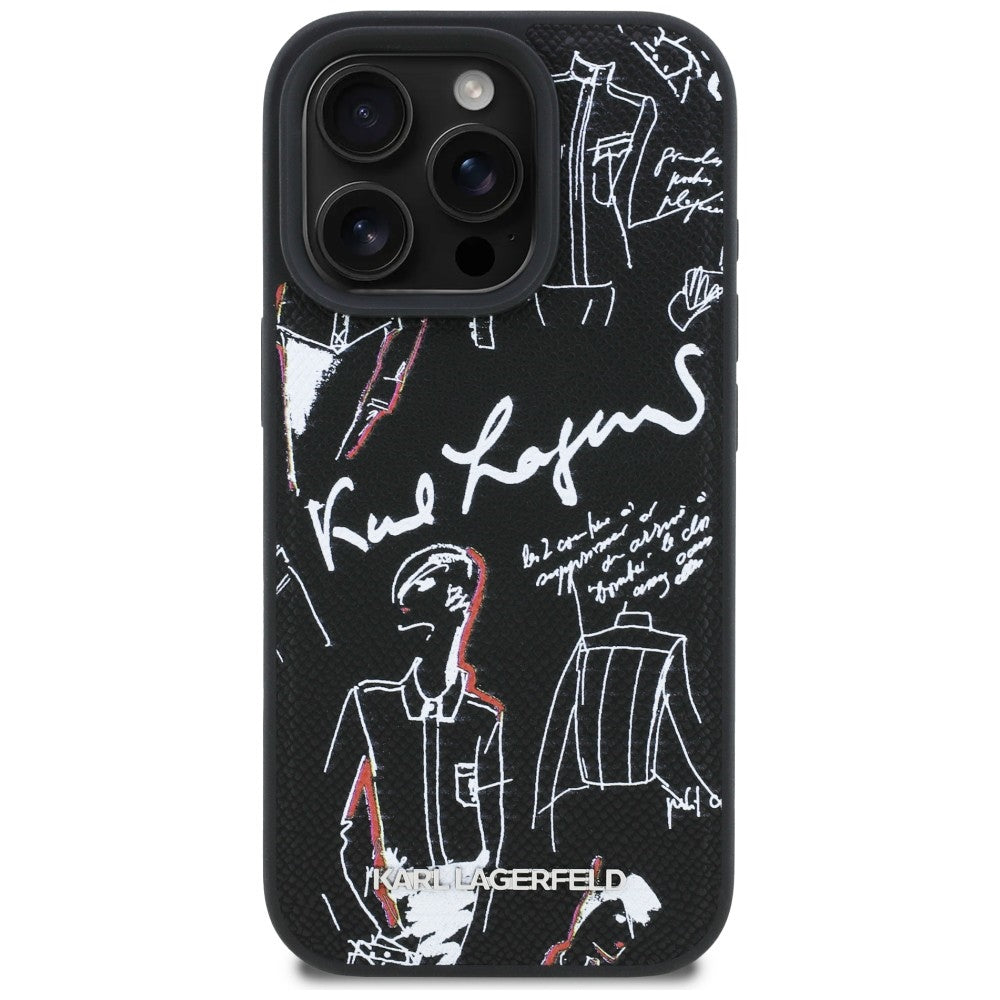 Karl Lagerfeld Grained Pattern &amp; Logo MagSafe Case for iPhone 16 Pro - Black_2